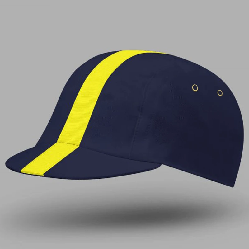 

Dark Blue Cotton Cycling Caps Yellow Strip Bike Hat Head Wear One Size Fits Most