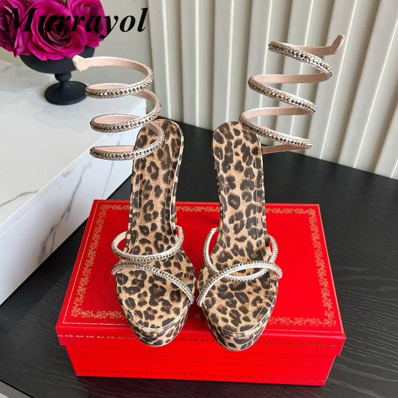 2026 New Sparkling Crystal High Heels Women's Serpentine Coiled Waterproof Platform Open toed Sandals Party Sexy Dress Shoes