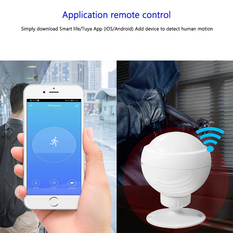 Wide Angle Detection Emergency Alarm Push Wifi PIR Motion Sensor Graffiti Intelligent APP Human Body Movement Infrared Detector