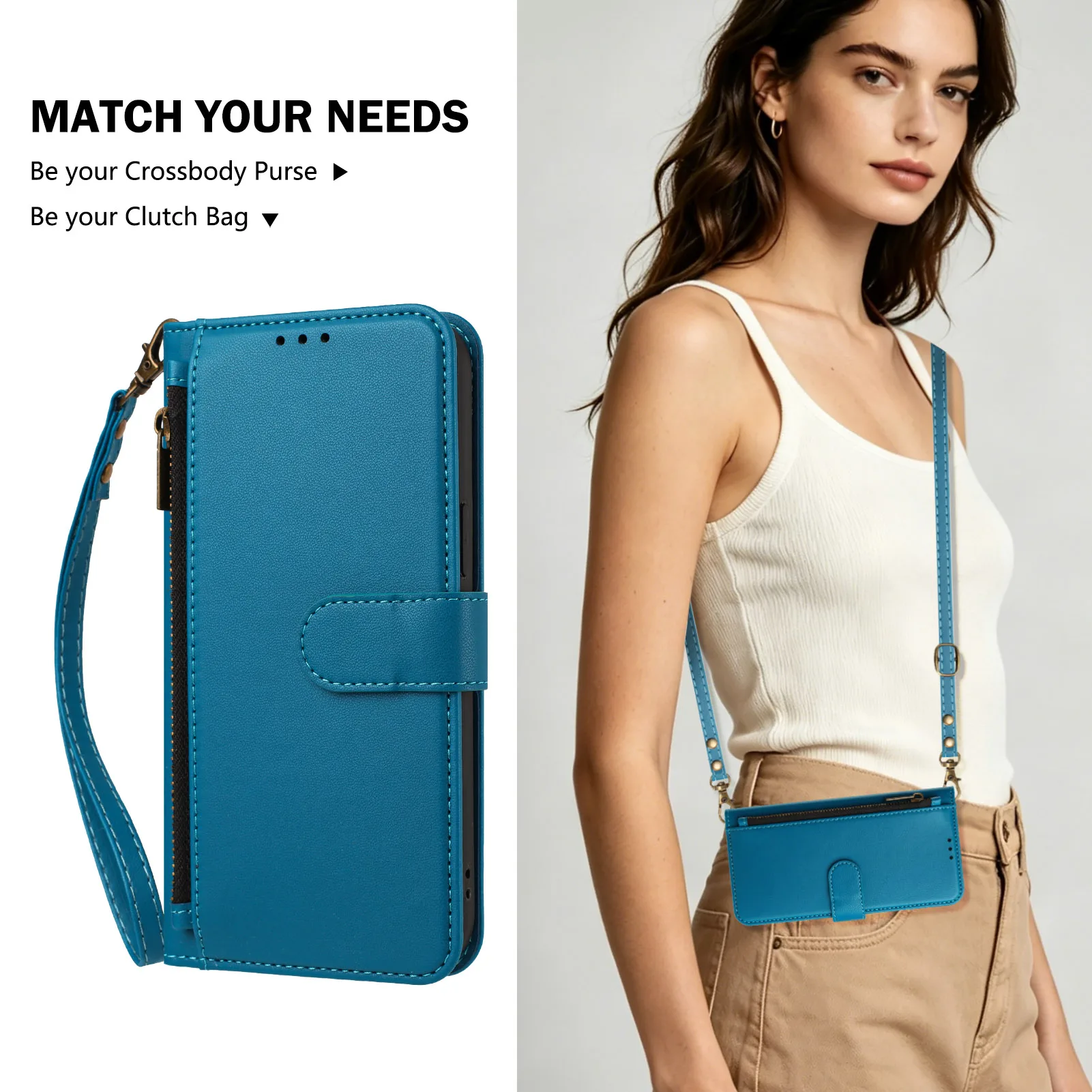 Crossbody Zipper Pocket Leather Flip Case For Samsung Galaxy Wide 8 7 6 5 4 Jump 3 Jean 2 Lanyard Wallet 4 Cards Phone Cover
