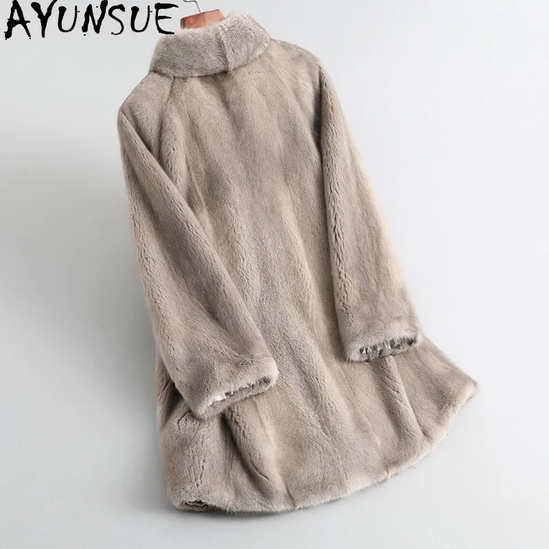 AYUNSUE ナチュラルミンクファーコート レディース 2025年冬 高級ミンクコート レディース服 高品質ロングコート アブリゴ ムヘール