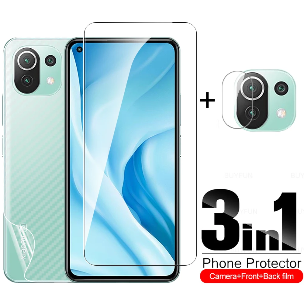 3In1 Front Tempered Glass Case Xiaomi Mi Fibre Back For Xiamoi 11 Lite 5G NE Camera Lens Protective Film