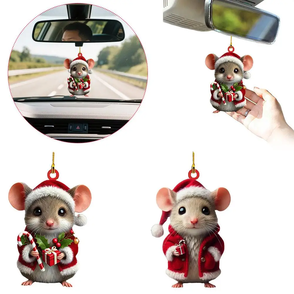 Милые рождественские украшения в виде мыши, рождественский кулон на память для любителей домашних животных, аксессуары для зеркал заднего вида автомобиля, Рождество F6F3