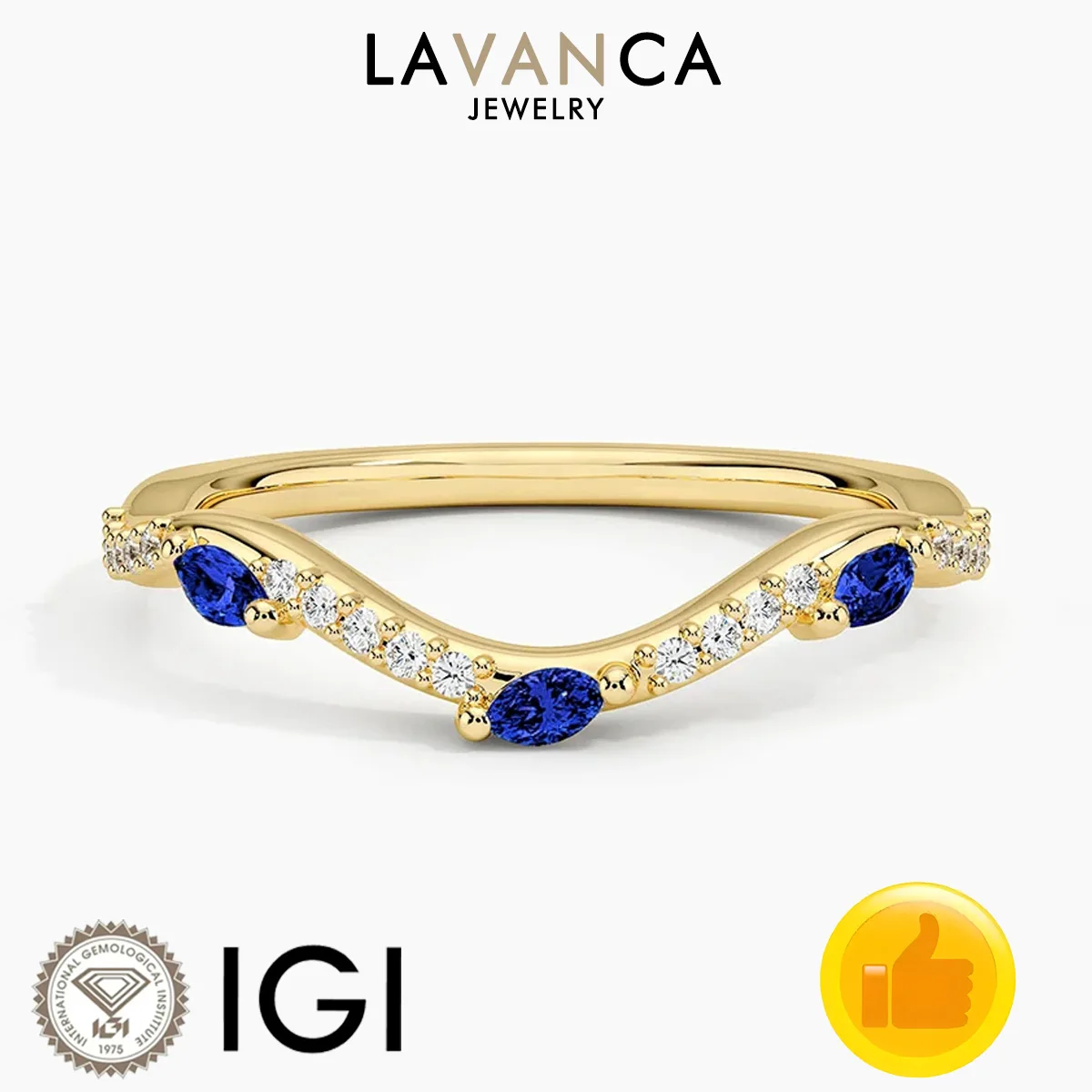 

Vintage 9K/14K/18K Yellow Gold Lab Sapphire Diamond Ring Marquise Lab Sapphire Round Lab Diamond Ring Fine Gift For Wife Jewelry