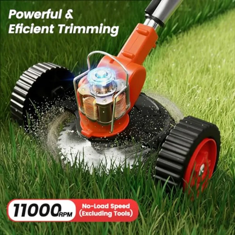 24V 3-in-1 Cordless Weed Wacker, Electric Grass Trimmer Edger Brush Cutter with Wheels, Lightweight Adjustable String Trimmer,