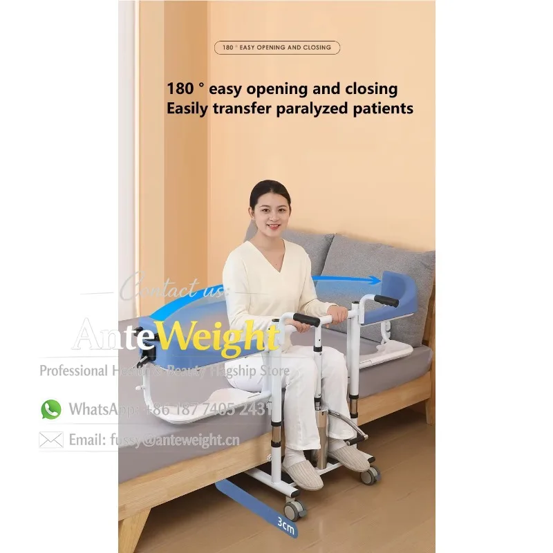 Patient Lift Transfer Wheelchair, Bedside Toilet Transport Chair, Heavy Duty Nursing Aid Manual Lift for Senior Home Use