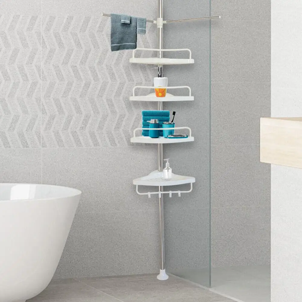 Bath Bathroom Shower Caddy Corner Storage Rack Wall Shelf Pole Organizer 4 Layer