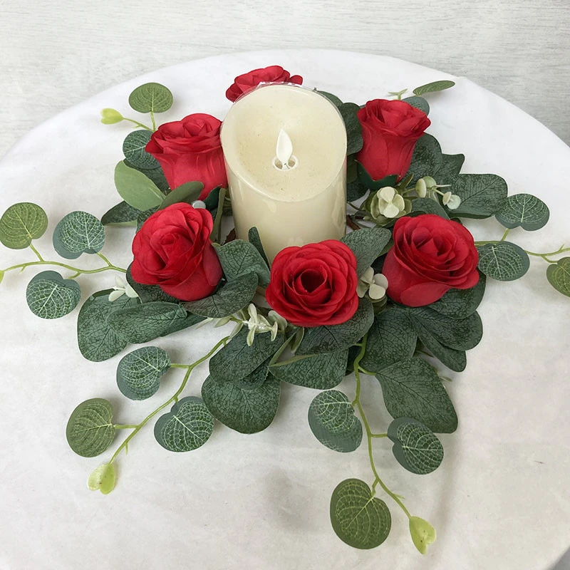 

Simulation Flower Wreath Candle Wreath Eucalyptus Leaf Wreath Valentine's Day Red Rose Table Party Decoration Wreaths