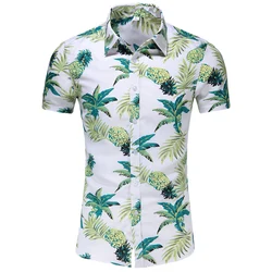 New Summer Mens Shirts Fashion Print Beach Casual Shirt Men Short Sleeve Slim Turn Down Collar Blouse Man Fashion Tops Plus Size