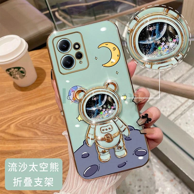 Quicksand Lunar Astronaut Plating Phone Holder Case For Xiaomi Redmi Note 12 12S 12Pro Plus 12Pro 11S 11Pro Plus 11 11 Pro Cover