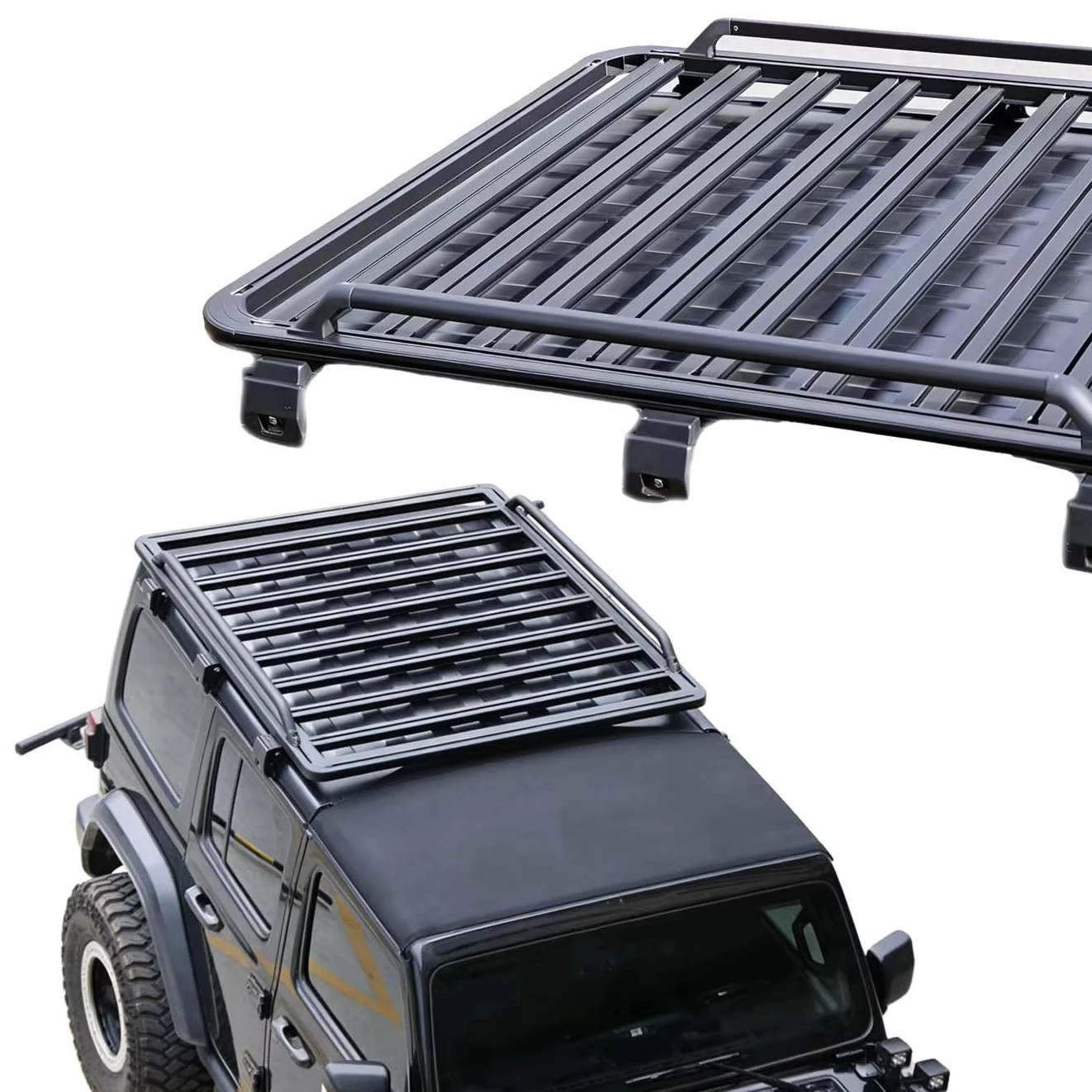 

High-quality Aftermarket Black Aluminum Alloy Roof Racks with Above 100kg Load Capacity for Off-road Accessories Jeep JK JL