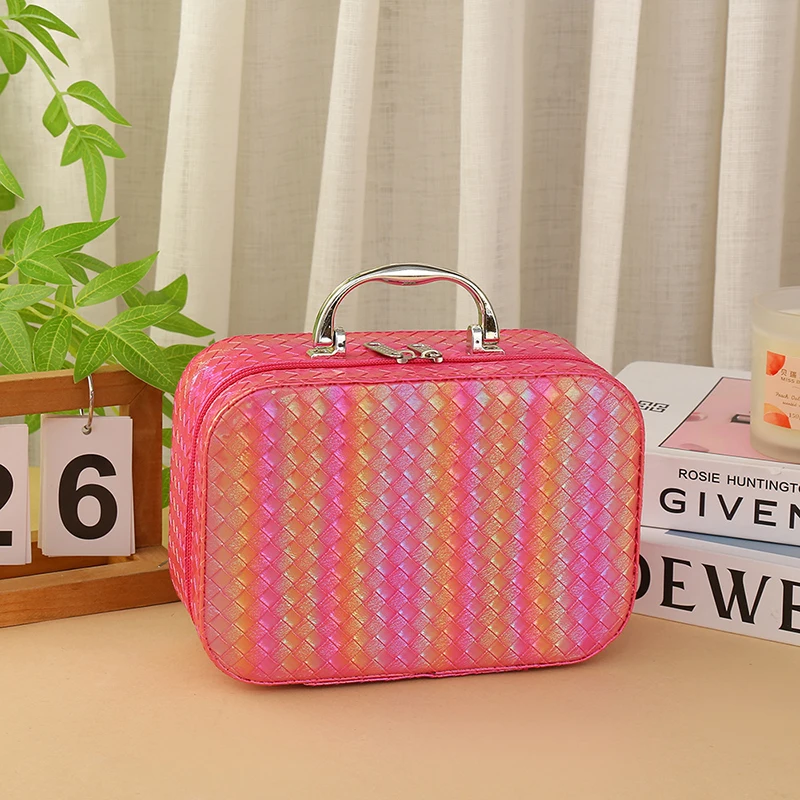 

Fashion Metal Mini Travel Suitcase 14inch Cosmetic Box Hand Luggage Organizer Colorful Stripes Makeup Case Small Boarding Case