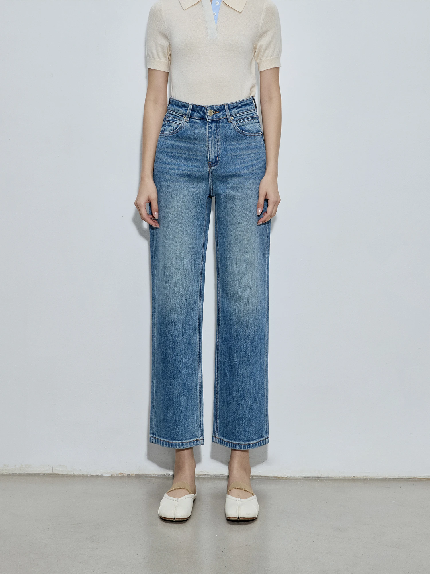 

Женские джинсы с высокой талией, прямого кроя, из 9-компонентного хлопкового денима, повседневные, на все сезоны, с высоким содержанием хлопка