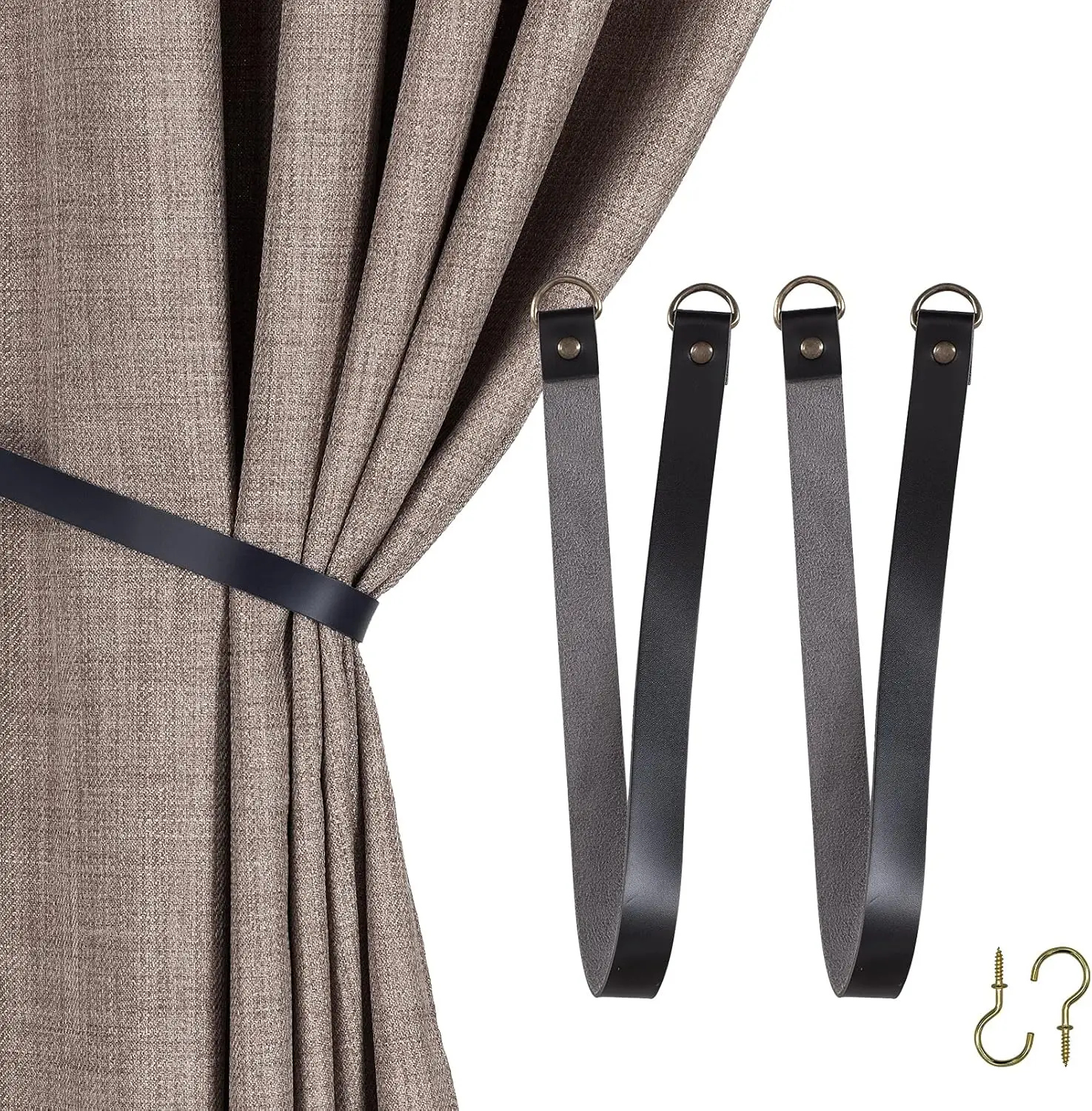 

Кожаные держатели для штор, настенные крючки для уличных занавесок, набор из 2 штук, черные