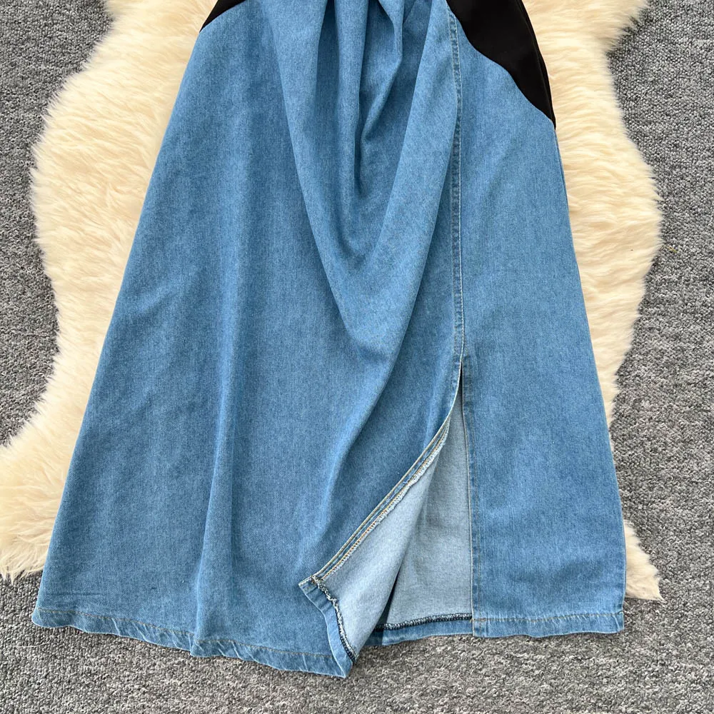 シックなヴィンテージ半袖偽ツーピースレースエレガントな妖精韓国ファッション自由奔放に生きるサンドレス女性服ロングドレス