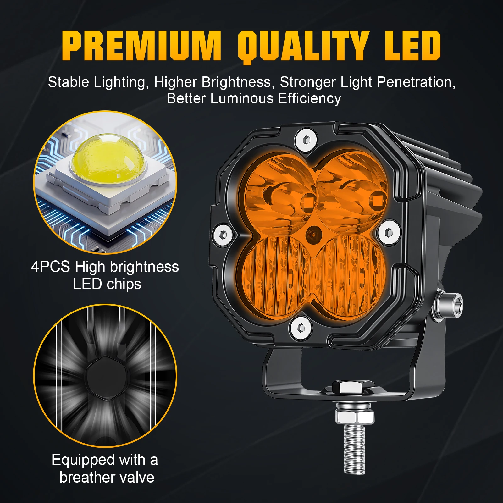 1 x 3'' 30W Bernstein/Gelb/Weiß 3-Farben-Würfel-LED-Pod-Licht, Spot- und Flutlicht-Kombinationsstrahl Offroad-Fahrlampe für UTV SUV Motorrad – Detail 8