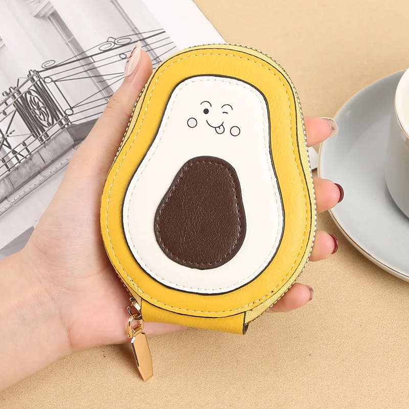 Cute Women PU Leather Card Holder Avocado Design Zipper Pouch Mini Wallet Animal Shape Coin Purse Ladies Clutch Bag Case