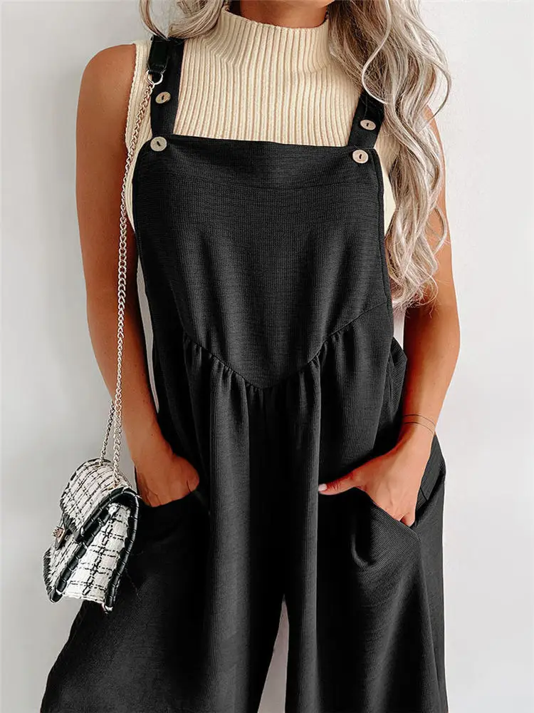 Women Summer Wide-Leg Jumpsuit Sleeveless Overalls Plus Size 3XL Baggy Romper