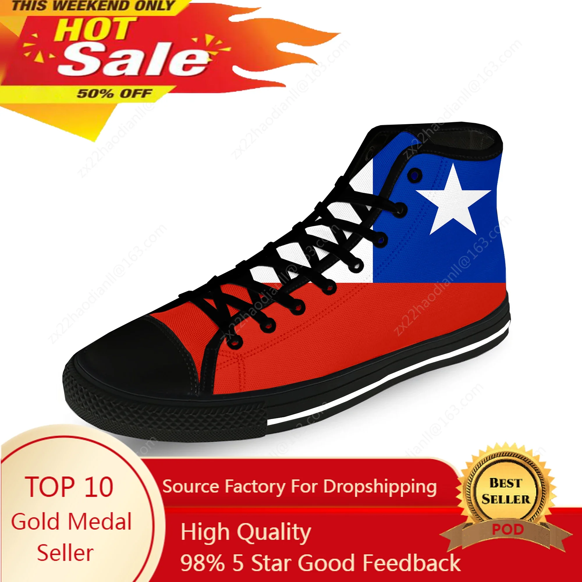 

Chilean Flag Chile Patriotic Cool Casual Cloth Fashion 3D Print High Top Canvas Shoes Men Women Lightweight Breathable Sneakers