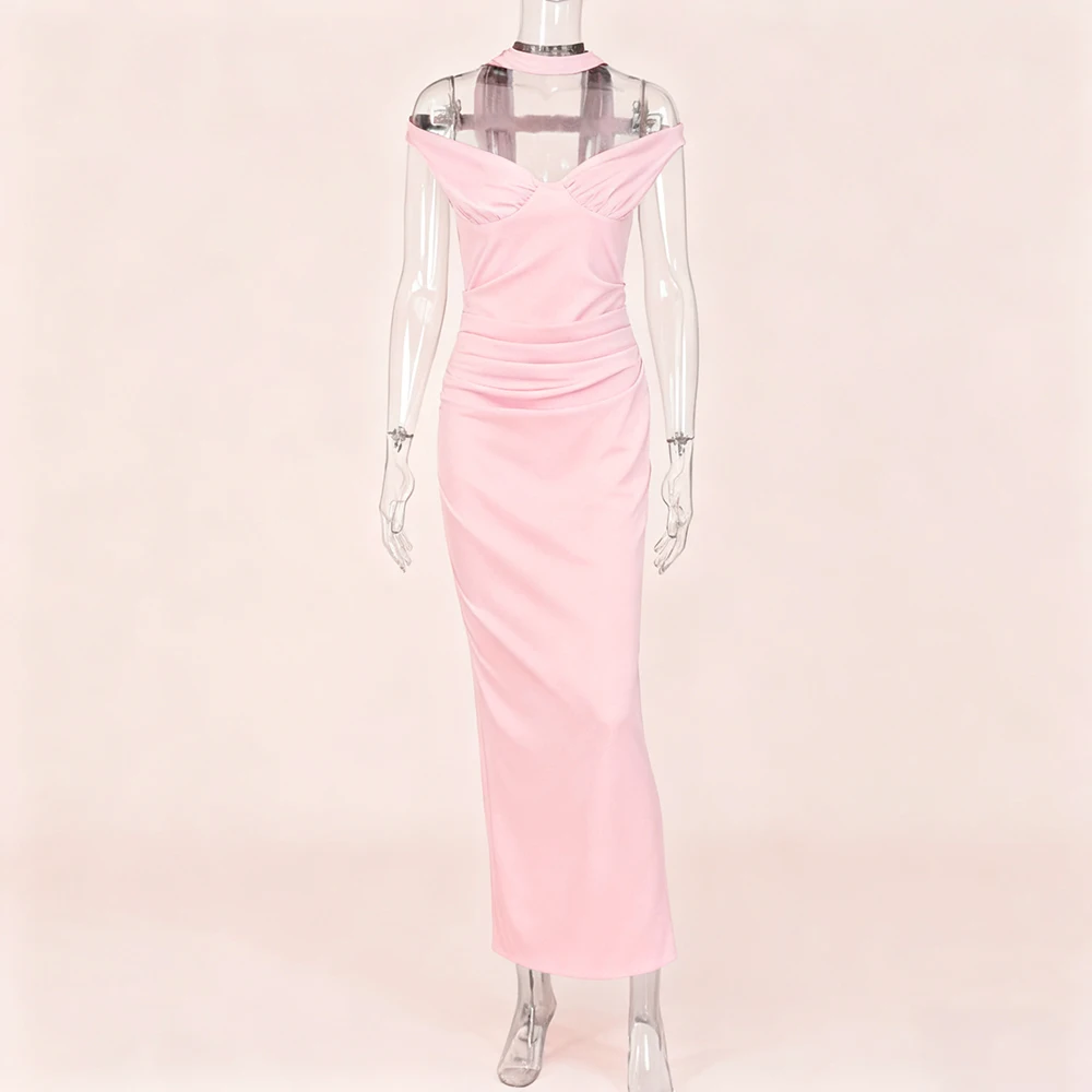 فستان أنيق للأمهات لالتقاط الصور بدون أكتاف وشاح وياقة فستان ماكسي بدون حمالات بدون ظهر للحمل فستان استحمام الطفل #4