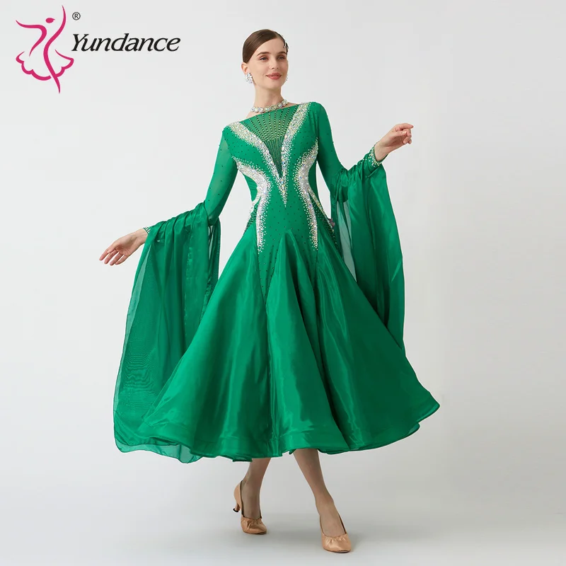 

B-23009 New Women Modern Dance Rhinestone Color Diversity Dress Ballroom National Standard Waltz Competition Performance