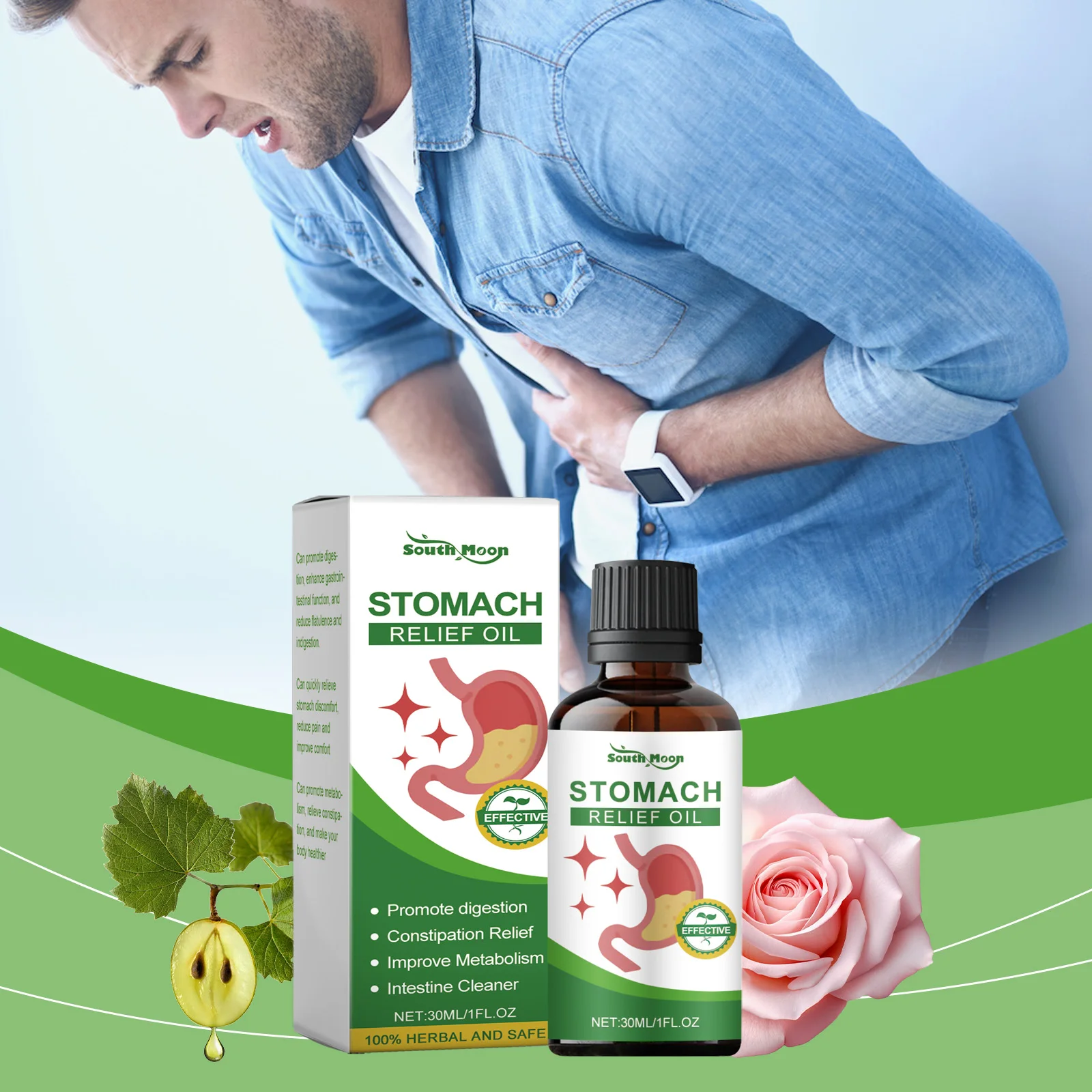 

Успокаивающее масло для желудка способствует пищеварению, снимает потери кровирования, уход за аппетами, массаж живота, укрепляющее масло для ухода за телом