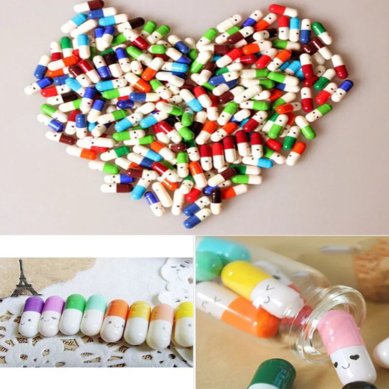 50pcs Love Blank Message Capsule Envelope Letter Paper For Children Pill Capsule Message Letter Kawaii Emoticon Smile Pill