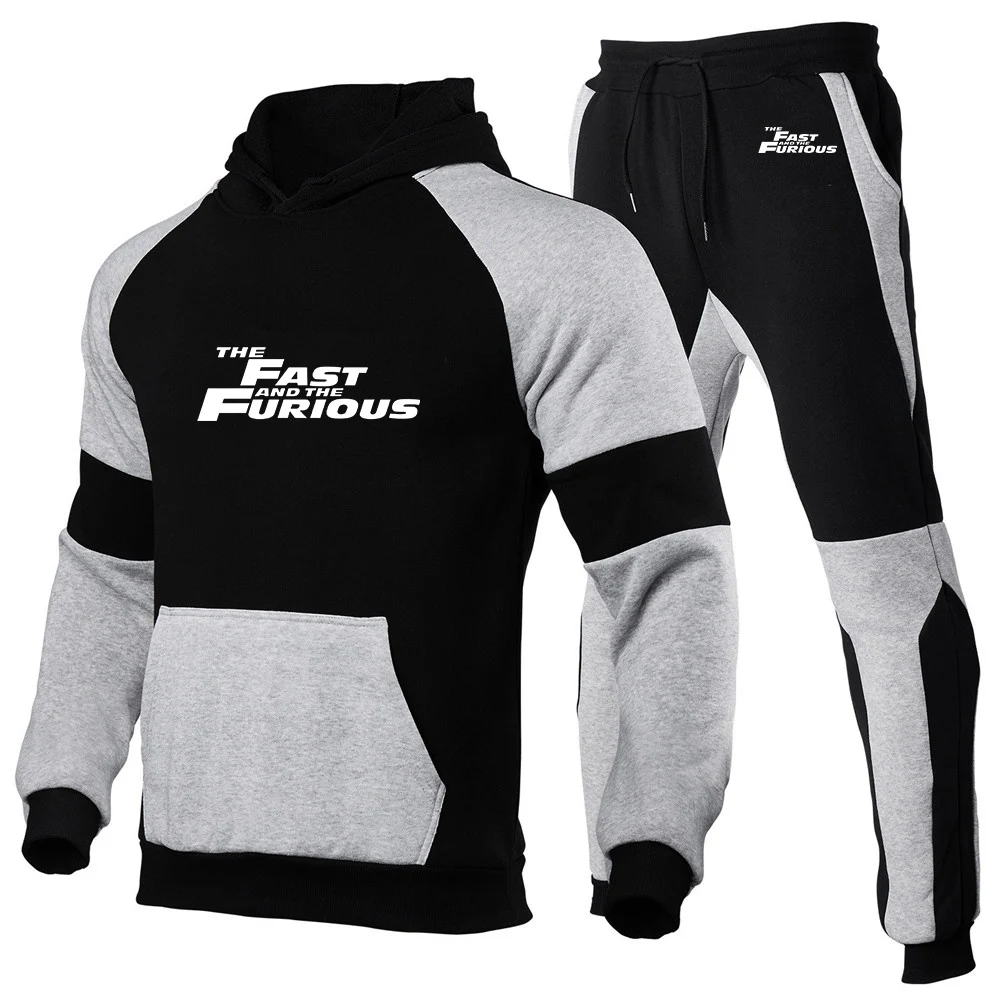 2025 Fast and Furious Print Spring And Autumn Men's New Fashion Patchwork Color Hoodies+Sports Long Pants Trendy Suit
