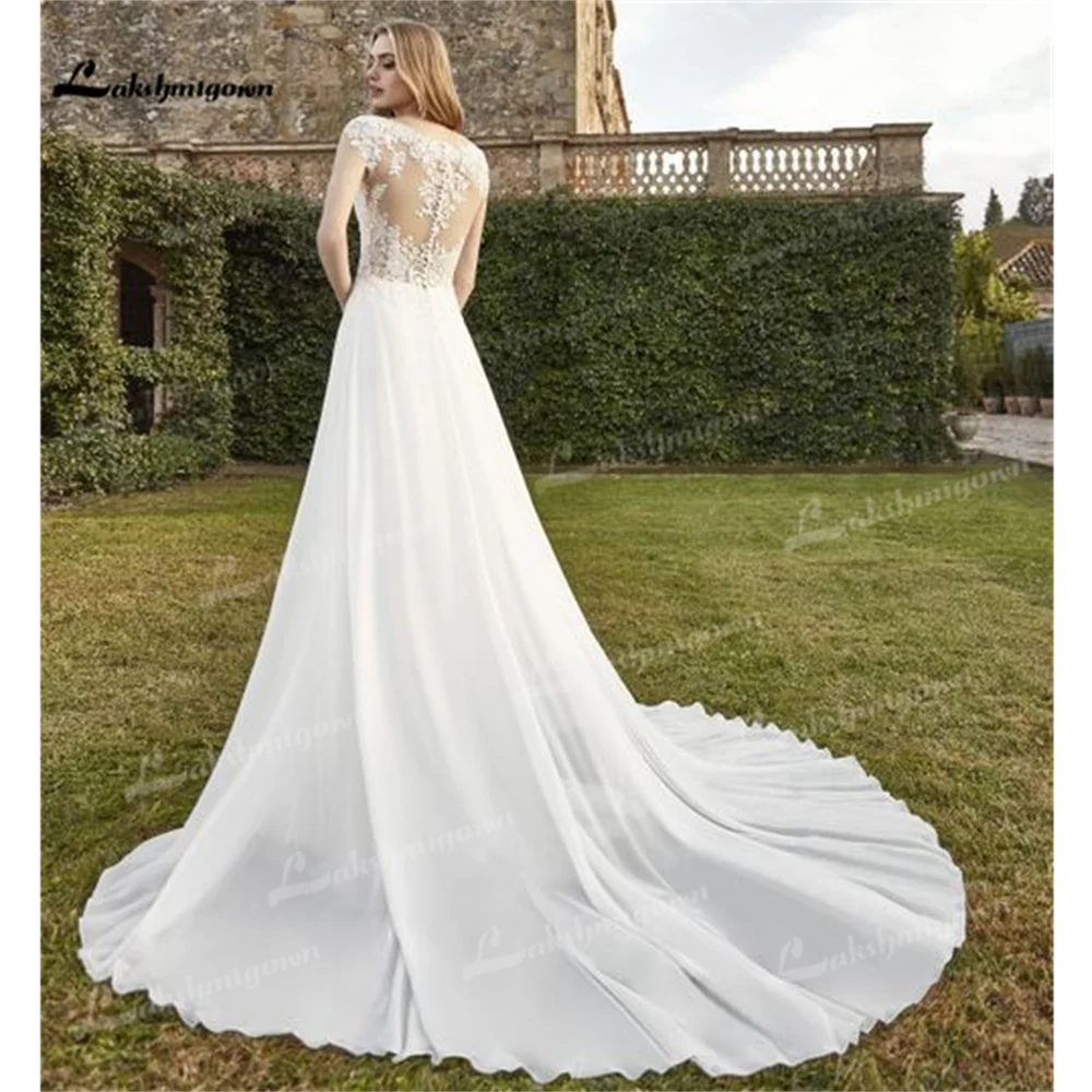 Lakshmigown O-Neck A Line Wedding Dress 2025 Chapel Train Lace Chiffon Wedding Gown amanda novias wedding dressvestidos novias