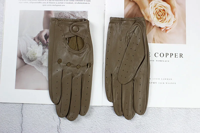 Women's Single-Layer Unlined Thin Driving Leather Gloves Hollow Style Outdoor Cycling Driver Gloves Free Shipping