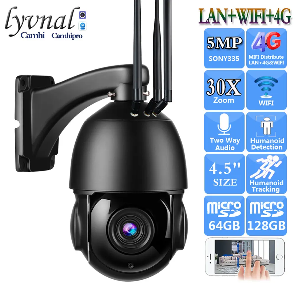 

HD 5MP Sony335 3G 4G SIM Card Wireless Security IP Camera Wifi PTZ Dome 30X Auto Zoom Human Tracking Two Way Audio IR 80M