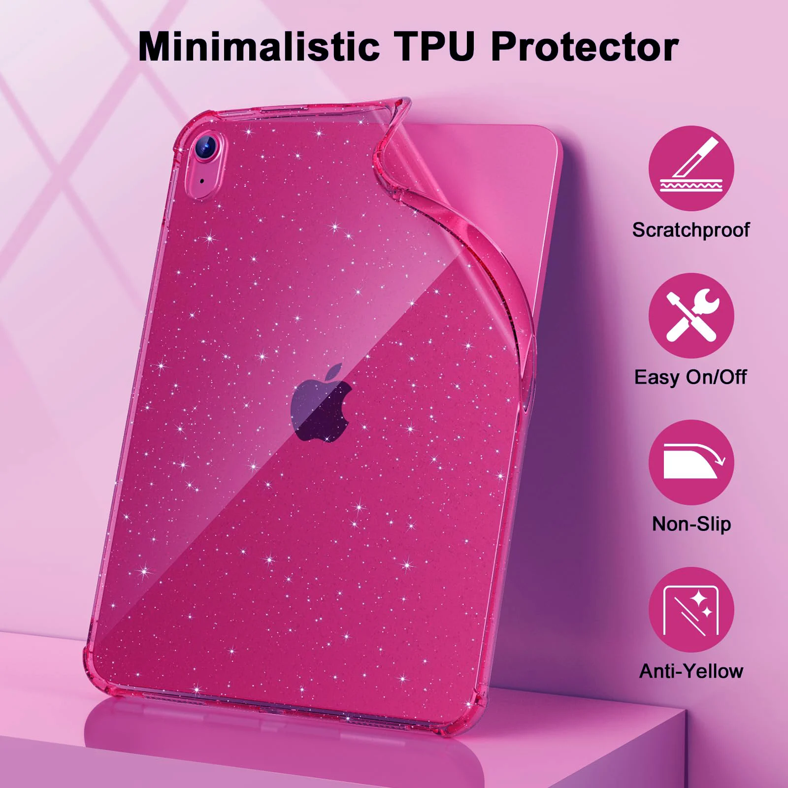 Case for Apple iPad (A16) 11th 10th Generation 2022/2025 10.9''/11'',Lightweight and Thin, Soft TPU with Air Bumper, Glitter Red