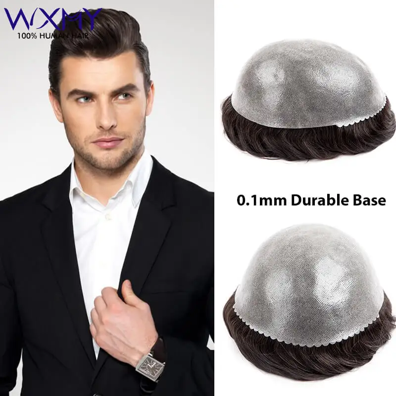 

0.1mm Double Knotted Microskin Male Hair Prosthesis Man Wig Skin Hair Systems Toupee Men Human Hair Men's Capillary Prosthesis