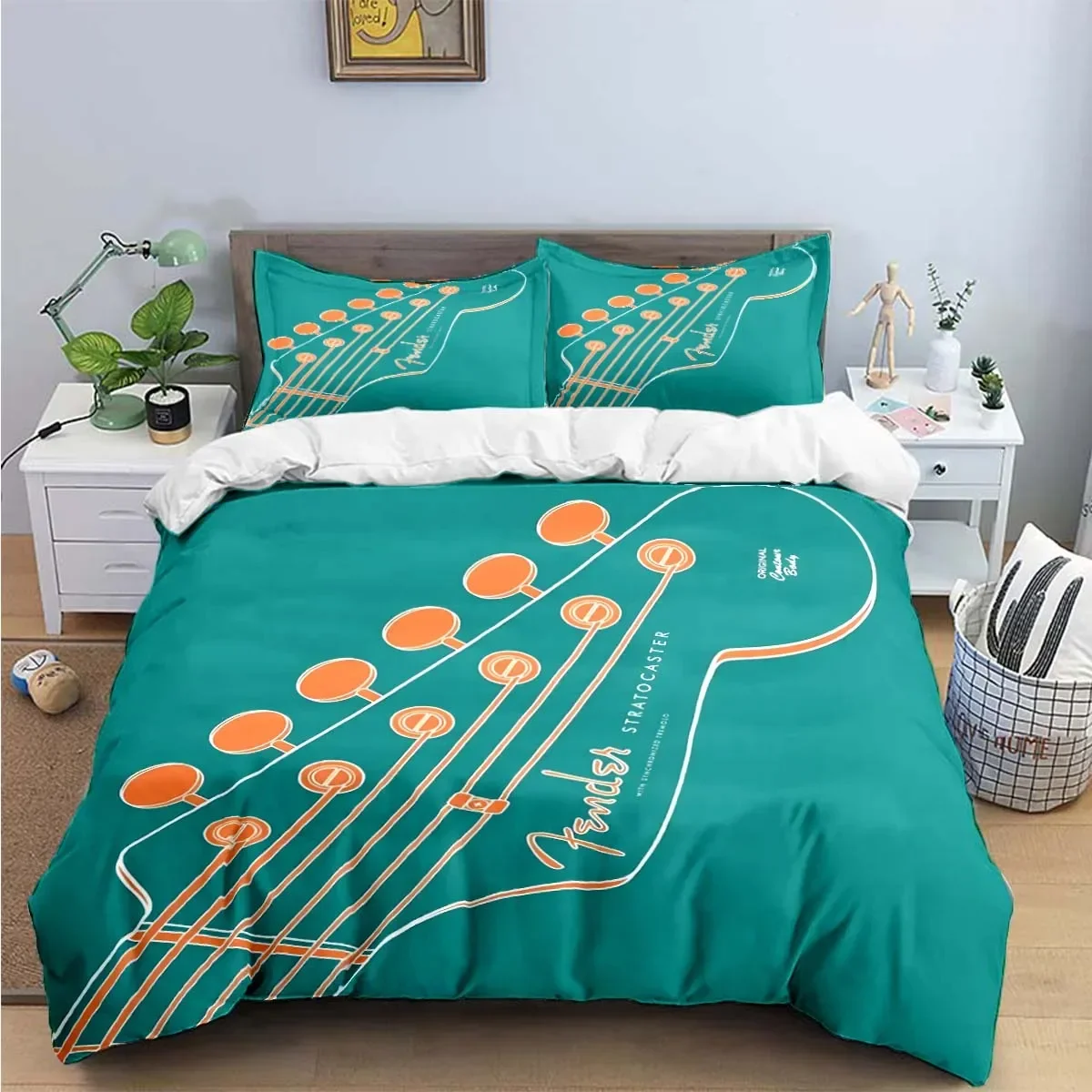 

3PCS Single-sided Exquisite Guitar Printed Comforter BeddingSets Comfortable Bedspreads Comforter Duvet King Queen Bedding Gift