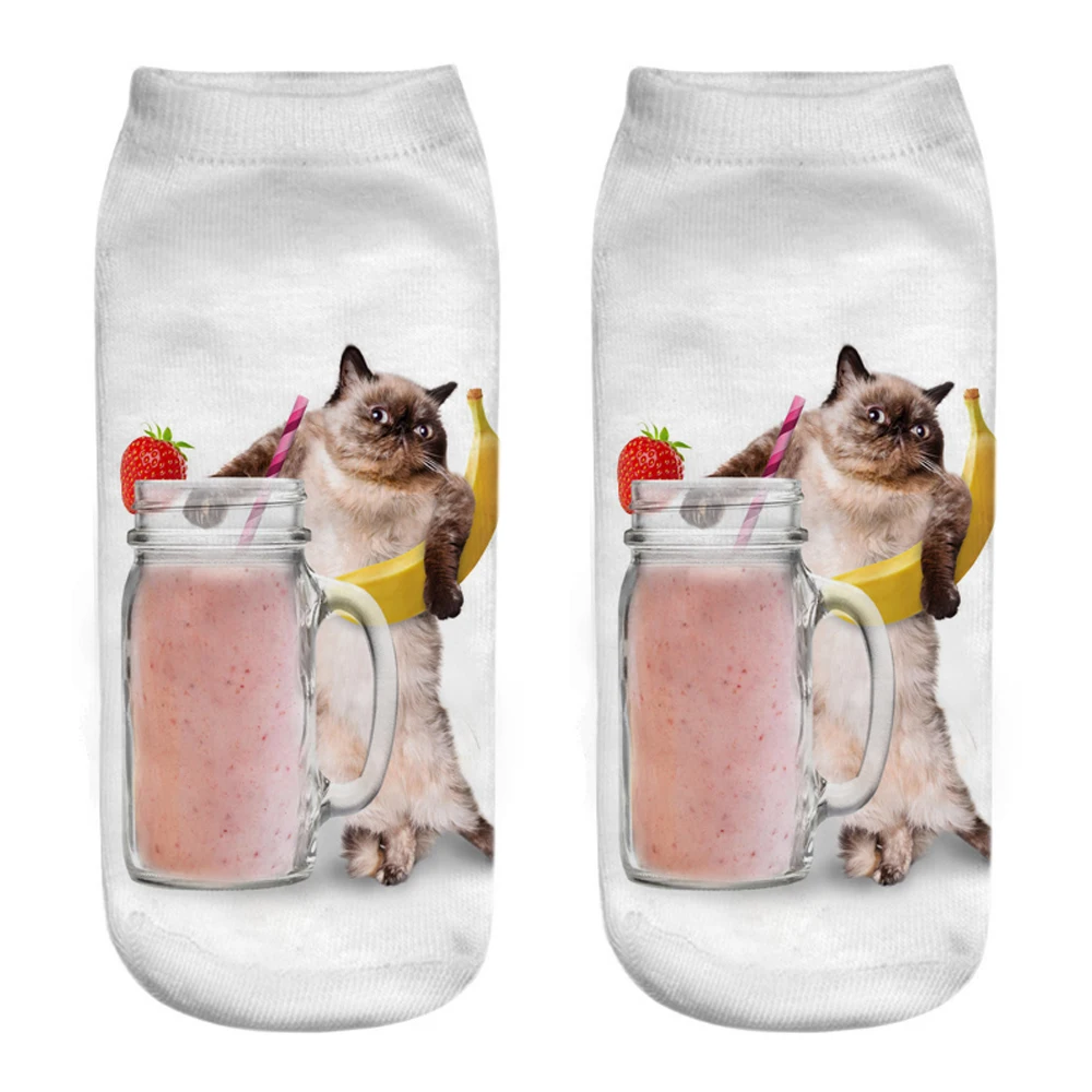 New 3D Print Cartoon Women\'s  Socks Funny Cute Cat Lovely Animal Pattern Girls Happy Low Ankle Sokken