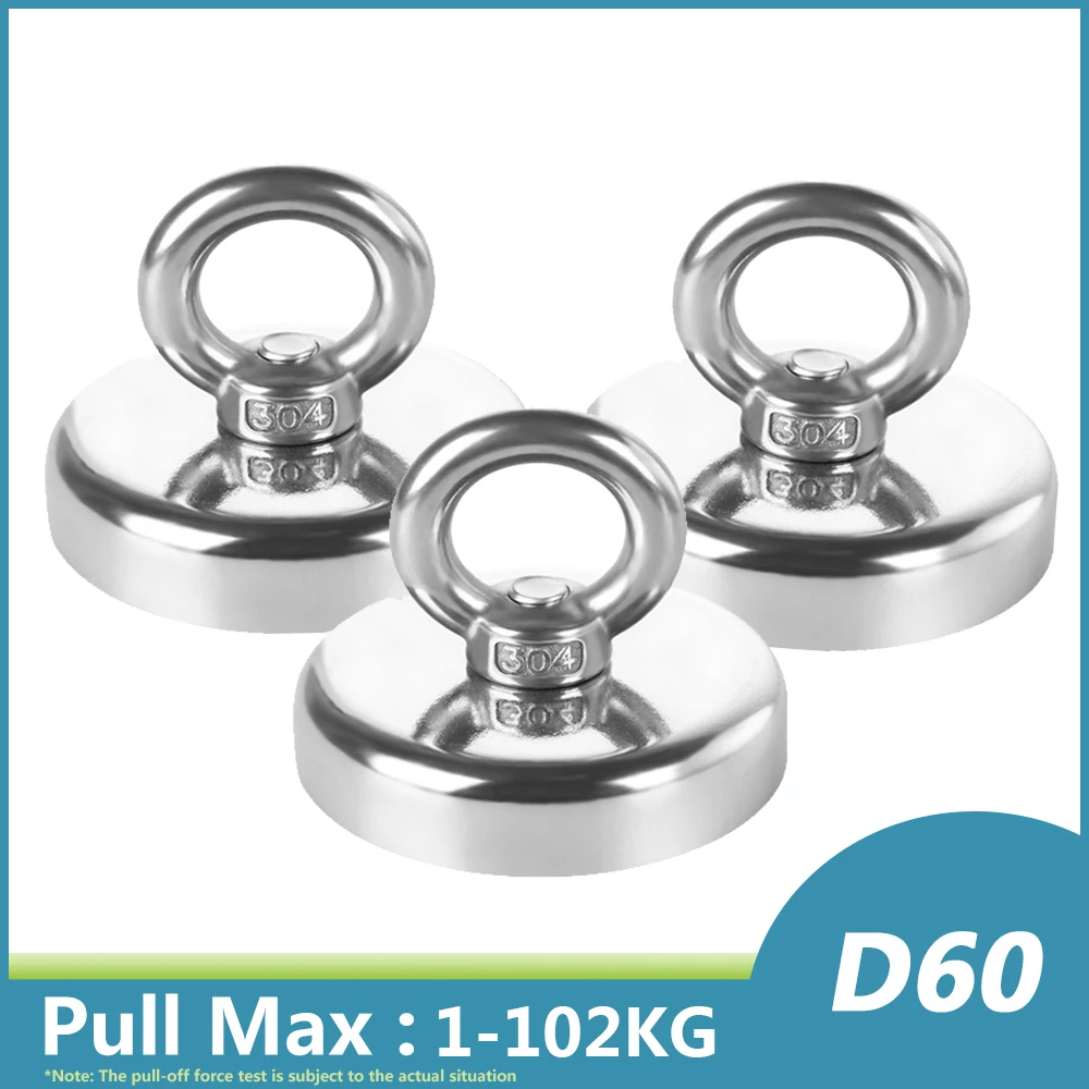 

D60 Supper Strong Magnet Pot Fishing Magnet D60 Salvage Fishing Hook Magnets D75mm Permanent Powerful Magnetic Magnet S304 Ring