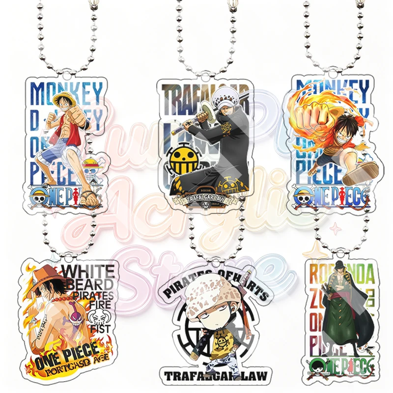 Anime Acrylic Keychain Monkey D Luffy Portgas D Ace Trafalgar Law Roronoa Zoro Classic Bag Pendant Beaded Key Chain Rings Charm