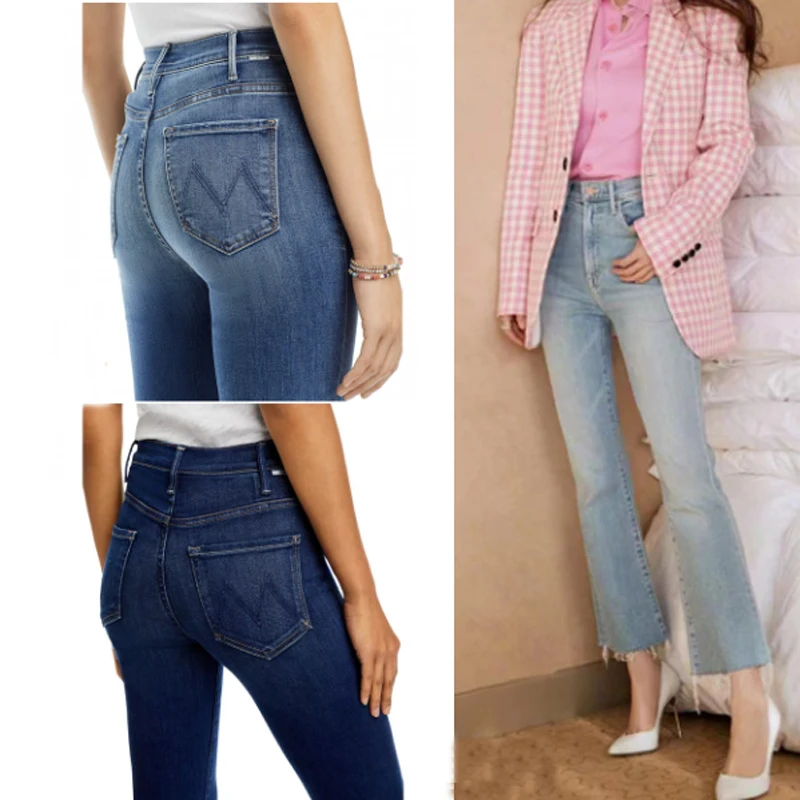 Women micro flared cropped jeans fashion High waisted elastic denim pants