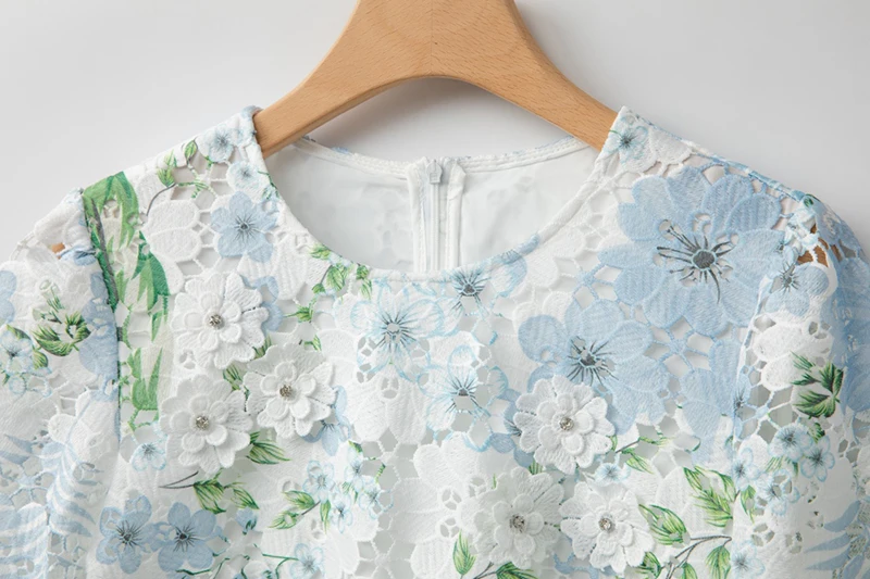 MIUXIMAO 2025 mode été broderie robes vert 3D robe florale a-ligne bleu court diamants robe femmes Vestides