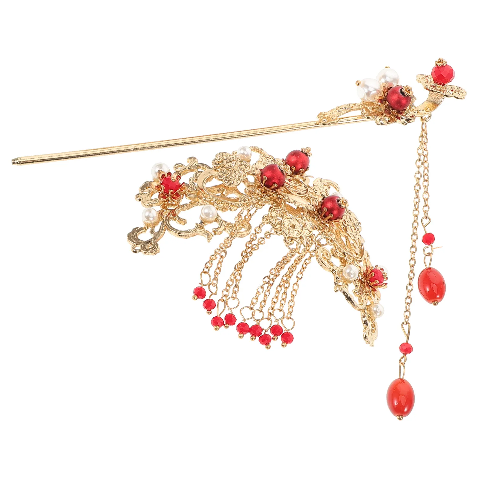 

2 Pcs Hanfu Headwear Hair Clips Red Stick Chopsticks Chinese Kids Accessories Alloy Bride