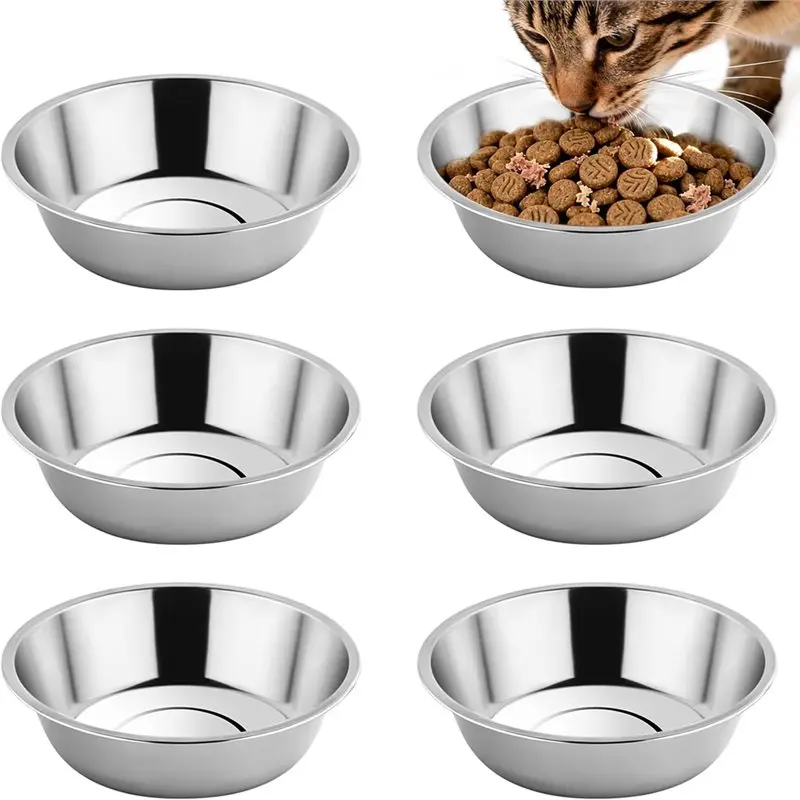 

ABDJ-Metal Shallow Wide Whisker Friendly Cat Food Water Feeding Bowl, 6PCS Stainless Steel Cat Bowls Dishes,5.6"