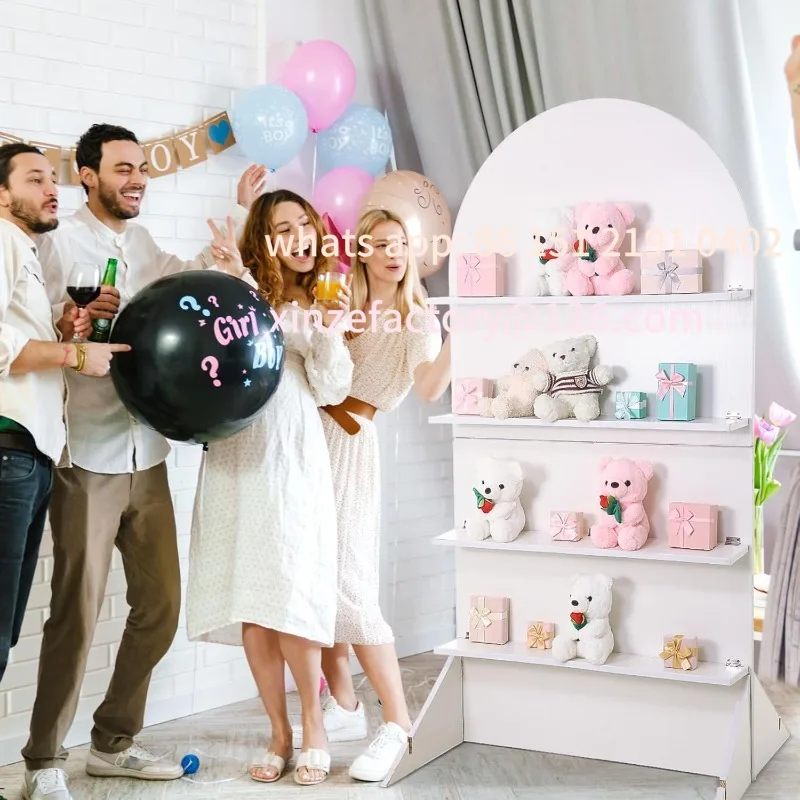 تخصيص 5.9 قدم قوس خشبي عرض الحفلات 4 الطبقة الشمبانيا جدار طوي علاج جدار عرض خلفية رفوف مشروبات الزفاف f