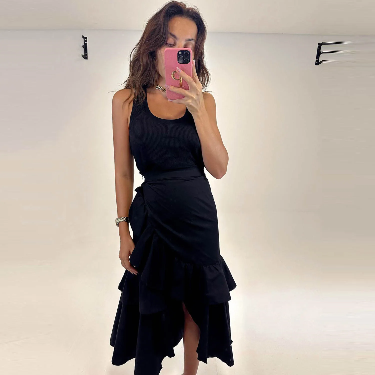 Sexy Slit Satin Skirt For Women Ruffles Tiered Women Lady Formal Party  Birthday Skirt  Without Top  Custom Made Bottom