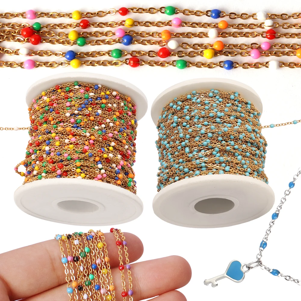 1Meters Stainless Steel Beads Chains Colorful Bead Chain Choker Necklace for Women Colorful Link DIY Jewellery Making Supplies