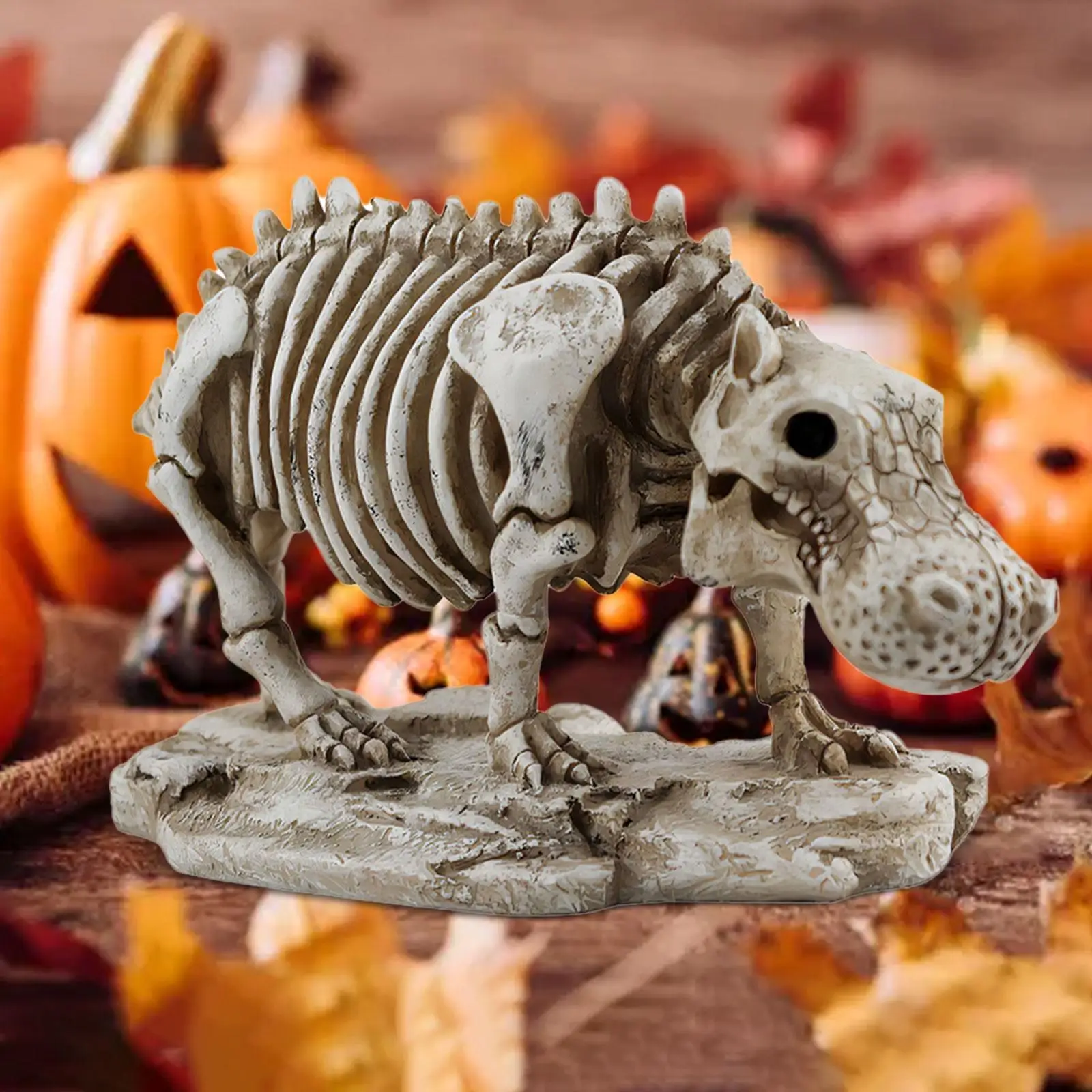 Skeleton Hippo Statue Tabletop Ornament Halloween Gift Collection Decorative Figurine for Entrance Bookshelf Desk Office