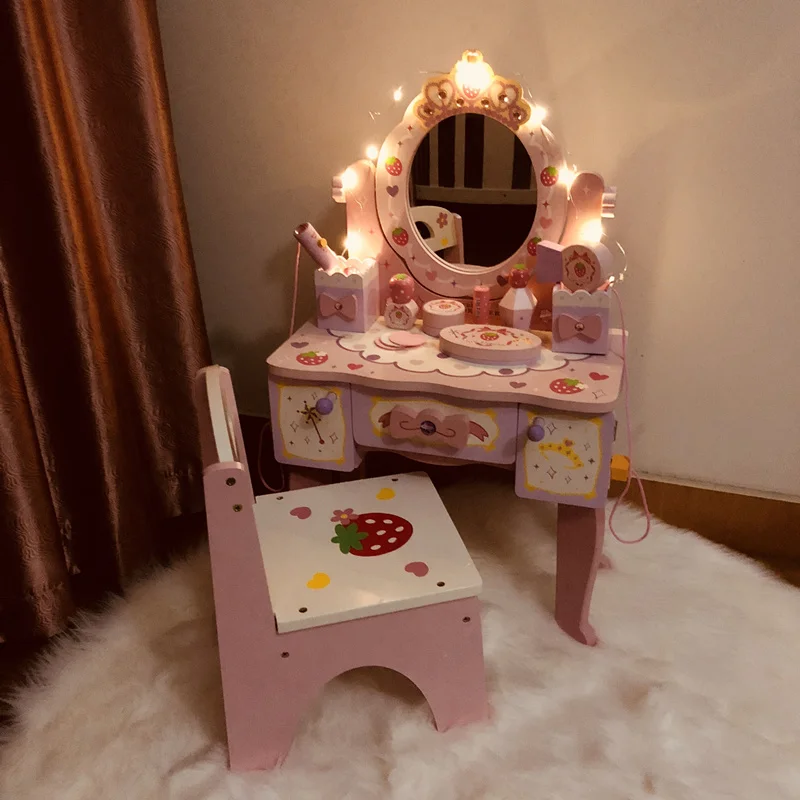 

Girl's Birthday 61 Gift Princess Simulated Dressing Table Children Home Wooden Toys