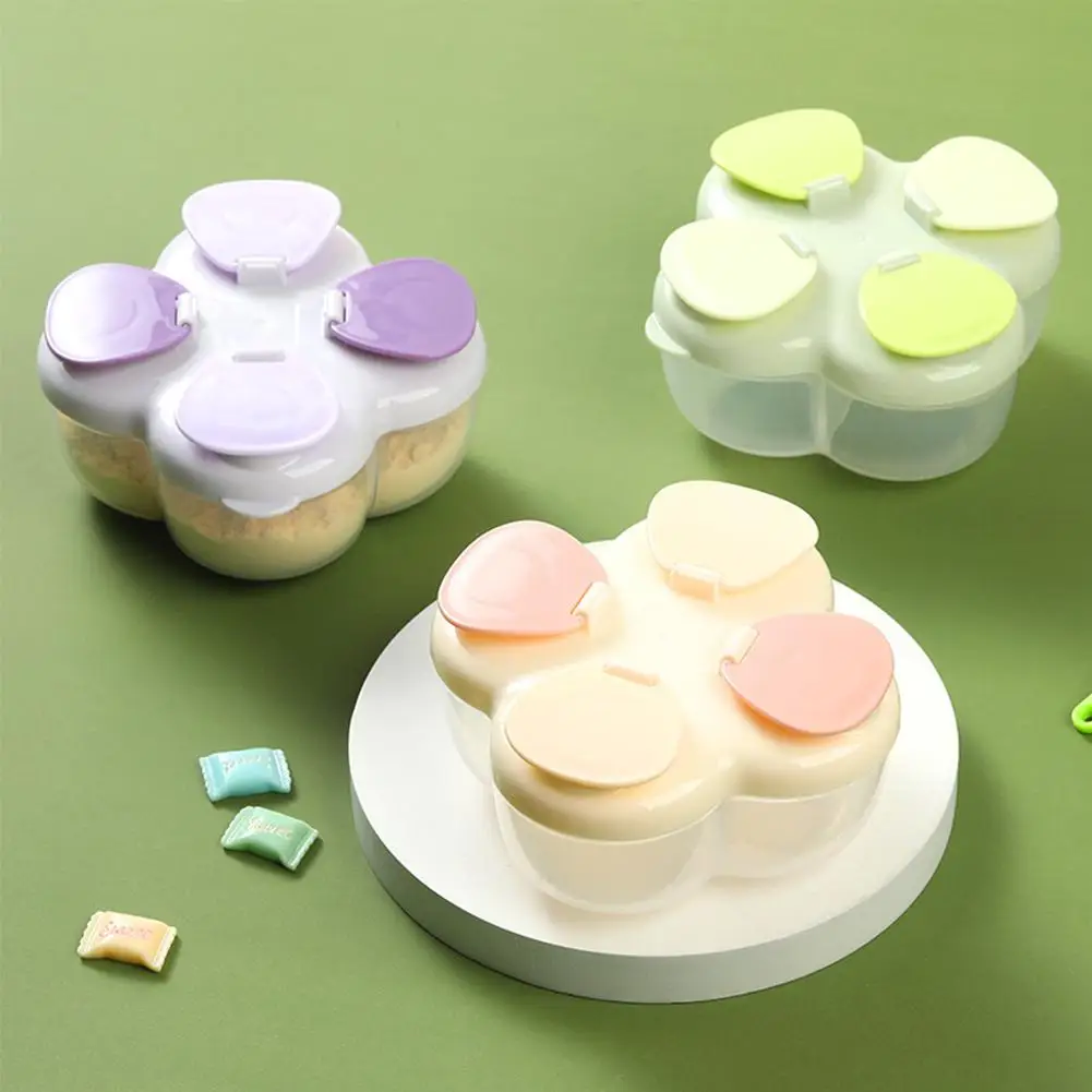 

Диспенсер для детской молочной смеси в форме клевера - портативный контейнер для хранения смеси с 4 отделениями, герметичный, для новорожденных, для использования в дороге