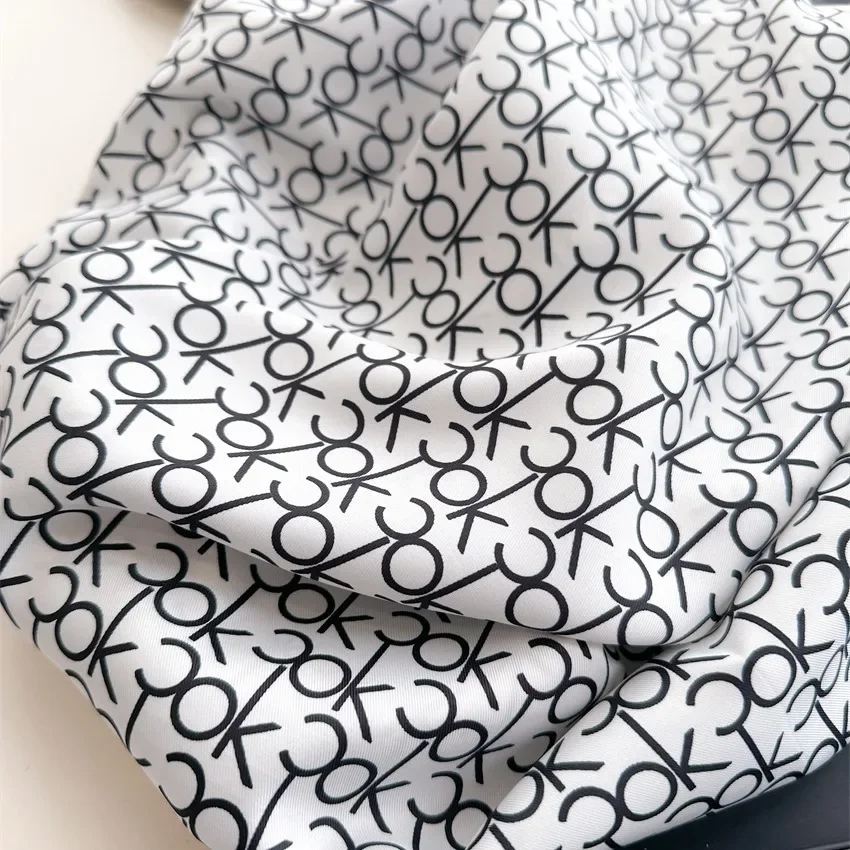 2024 New Fashion Light Luxury Letters Print Silk Scarf 90cm Women Twill Simple Square Scarves Ladies Sunscreen Shawl Headscarf