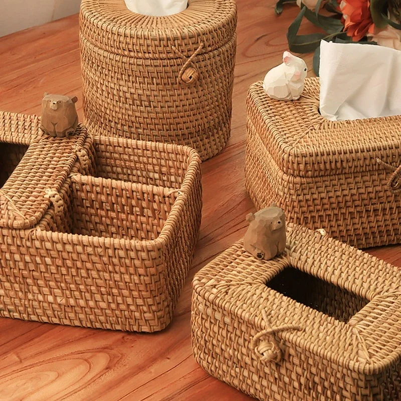 

Rattan tissue box, living room coffee table pumping carton, home remote control, multi-functional roll tissue box