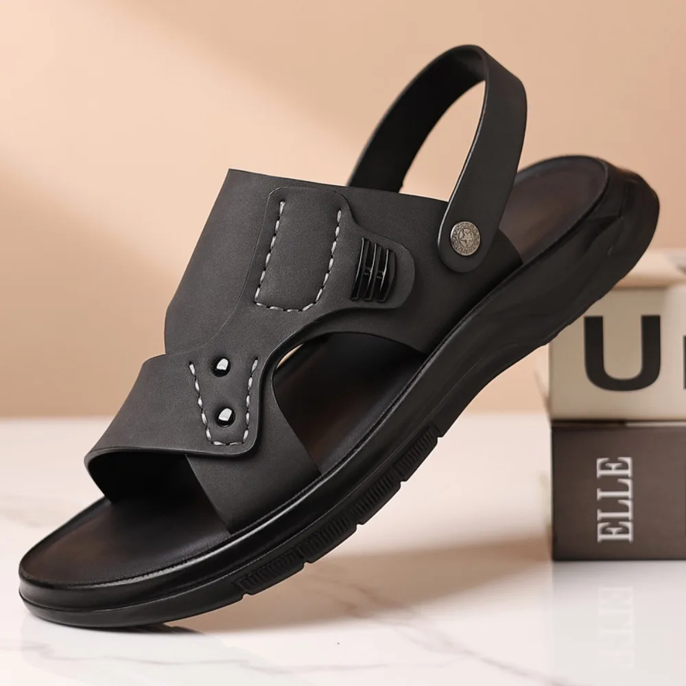 

Genuine Leather Men's Sandals Soft Bottom Outdoor Beach Shoes Summer New Casual Two-Purpose Slippers Comfortable Breathable